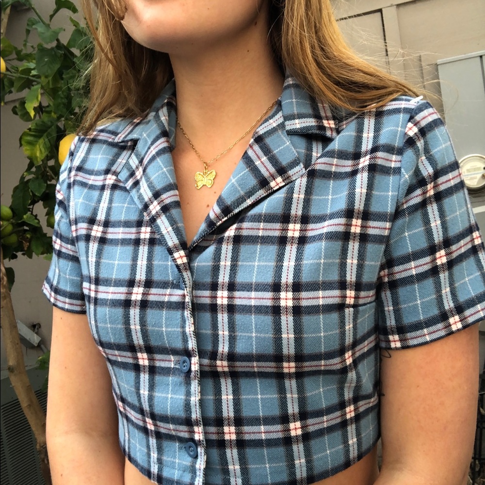 John Galt Brandy Melville cropped plaid shirt